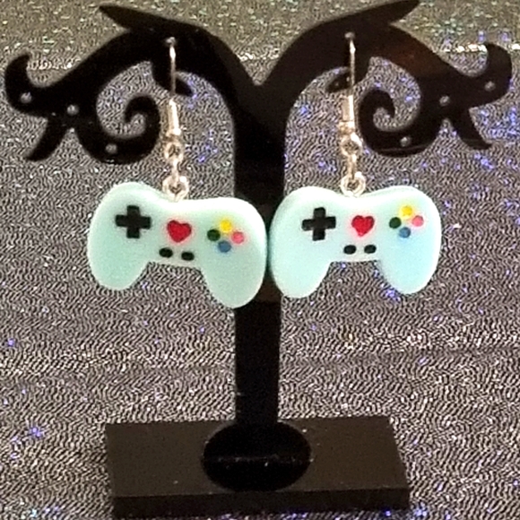 Hand Crafted Jewelry Pair Of Light Blue Game Controller Earrings